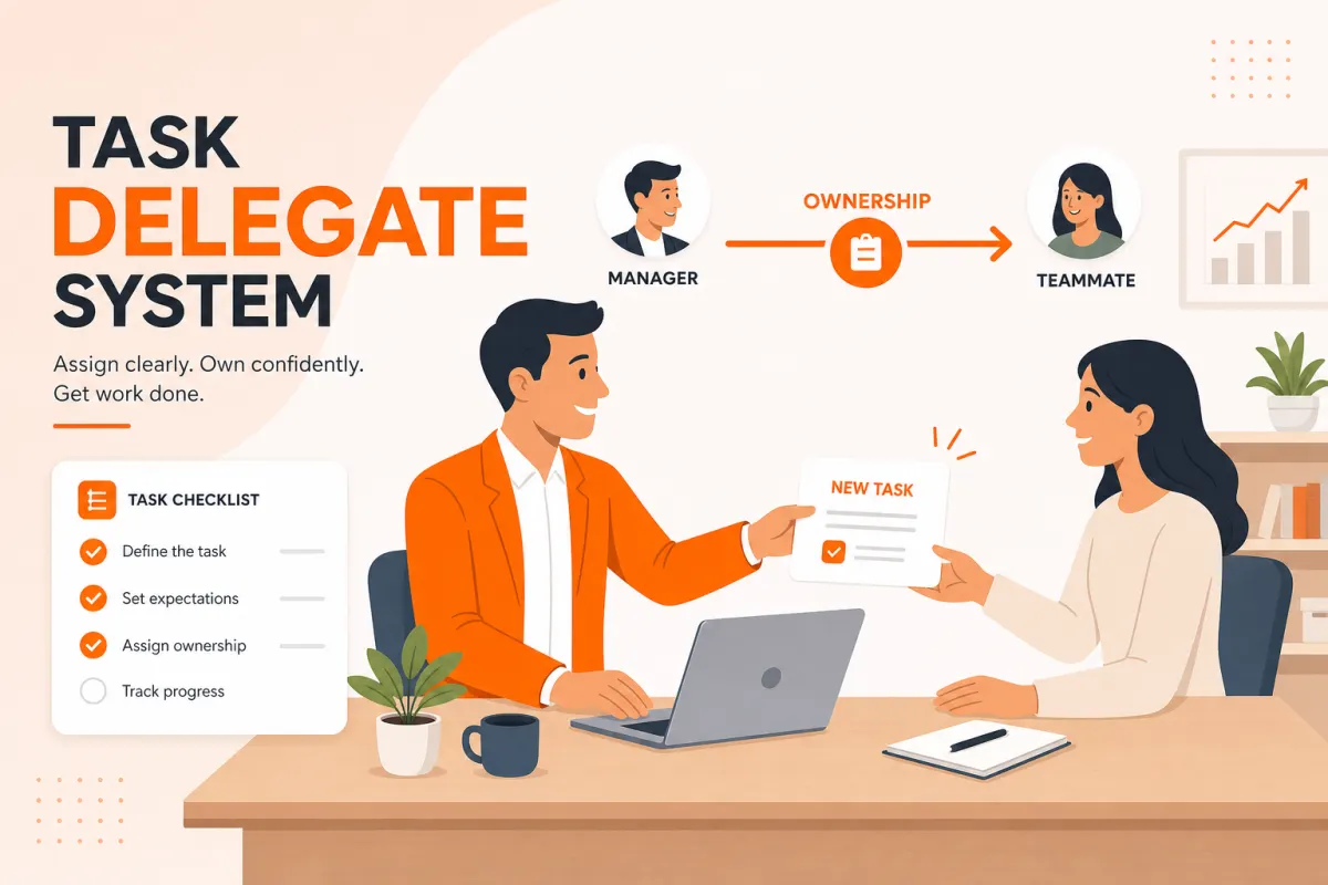 Illustration for 5 Ways to Delegate Tasks Without Losing Control on the Task Delegate System blog